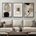 Neutral Abstract Wall Art, Set of 3 Modern Canvas Prints Paintings Artwork for Walls, Minimalist Black and Beige Pictures for Li