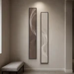 Large Framed Vertical Abstract Wall Art Set of 2, Beige Brown Modern Canvas Prints for Living Room Bedroom Decor