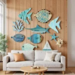 10pcs/set Fish Wall Decor Wooden Fish Hanging Beach Theme Bathroom Art Nautical Coastal Ocean Home Decoration