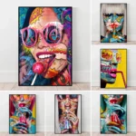Graffiti Cool Girl Drinking Juice Wall Art Poster Sexy Woman Abstract Pop Mural Modern Home Decor Canvas Painting Pictures Print