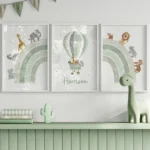 Rainbow Lion Giraffe Zebra Balloon Custom Name Nursery Wall Art Canvas Painting Posters And Prints Pictures Baby Kids Room Decor