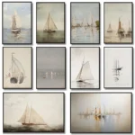 Antique Sailboat Sketch Coastal Nautical Peaceful Seascape Vintage Ship Poster Canvas Painting Wall Art Pictures Home Decor