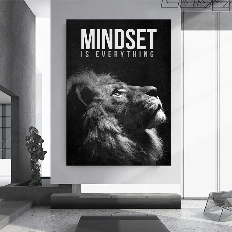 kf-S3eea0a9eaa734824a68c80ade3869407a Motivational Quotes Success Canvas Poster Lion Mindset Is Everything Poster Wall Art Print Painting Office Living Room Decor - Image 1