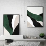 Abstract Emerald Green Black Wave Line Poster Set Of 2 Minimalist Aesthetics Wall Art Gallery Painting Home Decor Canvas Print
