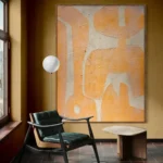 Large Abstract Textured Handmade Painting Mustard Yellow Abstract Painting Mid Century Modern Wall Art Beige Painting Home Art