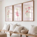 3pcs/set Pink Watercolor Flower Art Canvas Poster Stripes Grandmillenial Inspiration Art Wall Art Prints for Modern Home Decor