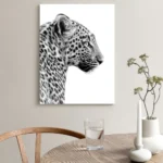 Black and White Painting Leopard Profile Canvas Art Framed - Minimalist Wildlife Wall Poster for Modern Living Room Nordic Decor