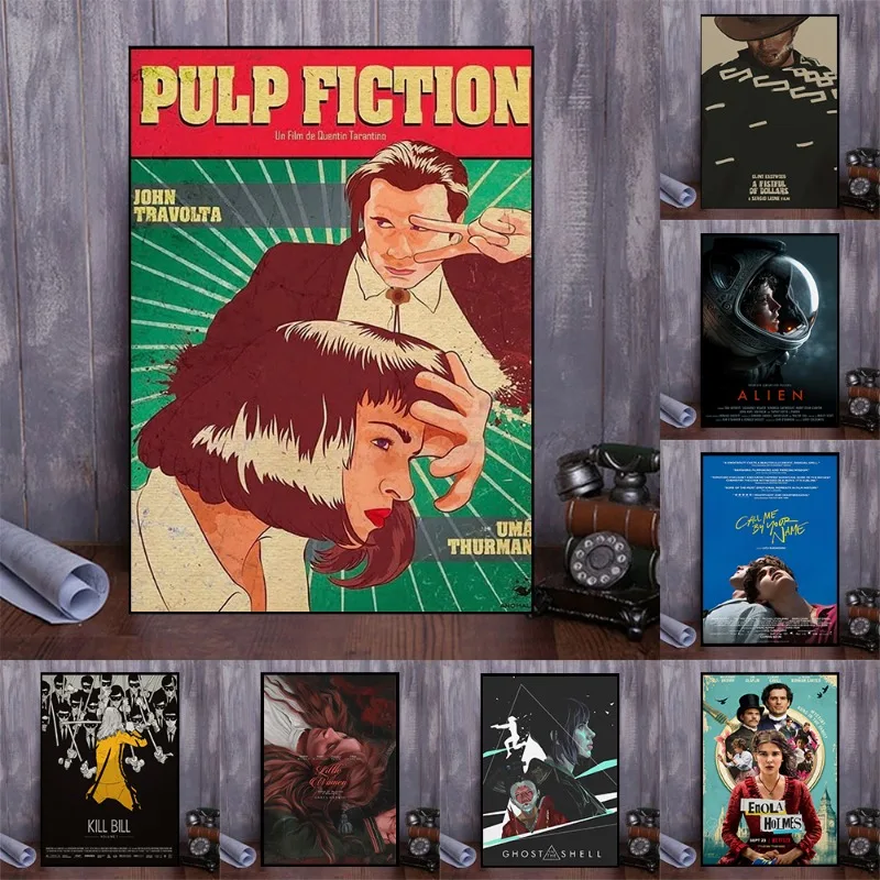 kf-S518043e4d43241c89b1040cb96e76b57j Call Me By Your Name /Pulp Fiction/Little Women Movie Poster Classic Film Print Set Unframed Canvas Artwork Wall Decor for Home - Image 1
