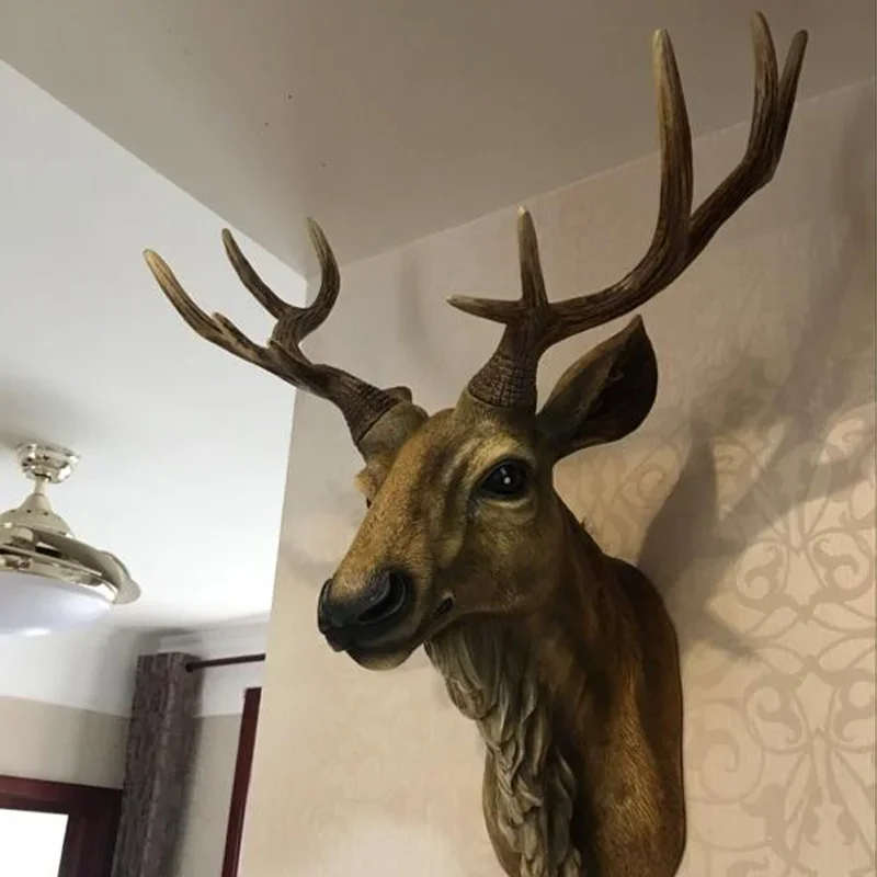 kf-S531dae6655e8471d81f55bdf6c274c81M Creative Wall Mounted Animal Deer Head Wall Decoration Handmade Farmhouse Decoration Resin Living Room Home Decoration - Image 1