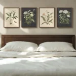 Vintage Botanical Wall Art Bedroom, 4 Piece Rustic Farmhouse Floral Canvas Prints Artwork, Neutral Flower Butterfly Pictures for