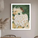 Personalized Painting Framed Canvas Print Art Delicate Girl with Golden Floral Pattern Art Mural Living Room Wall Decoration