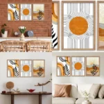 Set of 3 Wooden Boho Wall Art, 24x16 Inch Geometric Sun & Desert Plant Designs for Home Decor