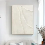 Large Nordic White Abstract Wall, Beige 3D Texture Painting, Handmade Modern Living Room, Minimalist Art, Bedroom Decor