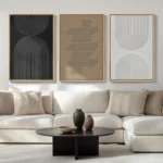Large Framed Black and White Abstract Wall Art, 3-Piece Boho Canvas Prints for Living Room, Minimalist Geometric Decor 24x36 In