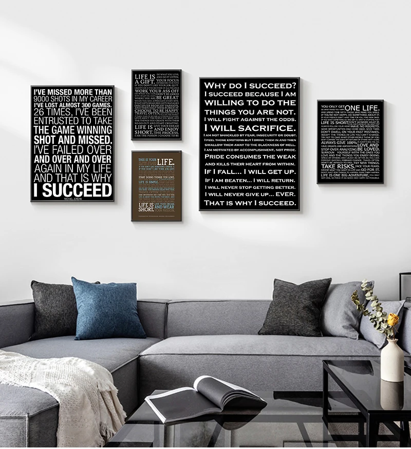 kf-S8b942e35ff81423487a947c0a1c00eben Motivational Life Quotes Canvas Wall Art Poster Black White Print Painting Decorative Picture Modern Home Living Room Decor - Image 1