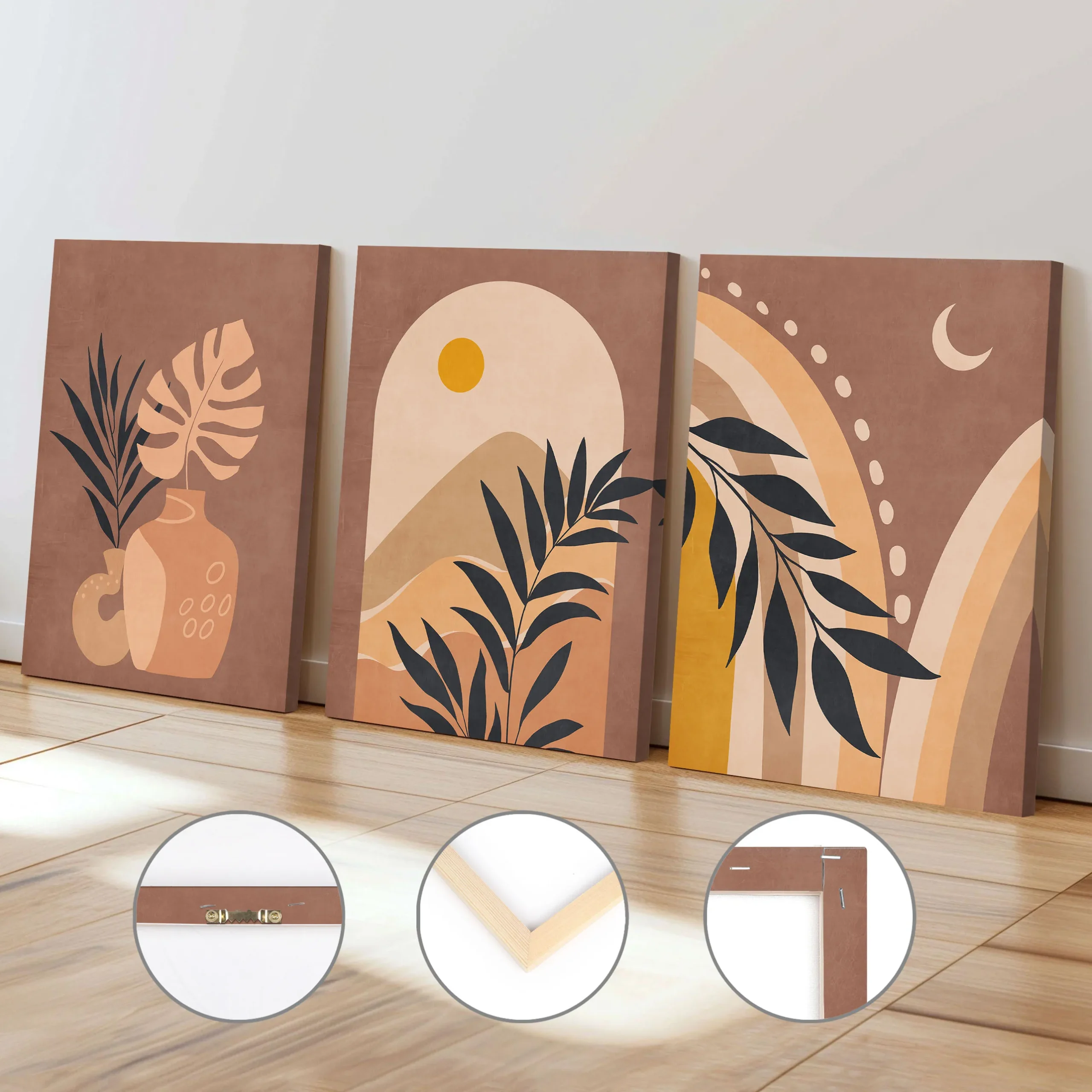 kf-S9088a8ea7bfc420cafe0c3029e0f3214P Vintage Bohemian Wall Art Framed Poster Scandinavian Terracotta Grey Dumpling Leaf Colour Block Canvas Painting Home Room Decor - Image 1