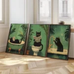 Funny Bathroom Black Cat Canvas Poster Retro Animal Toilet Wall Art Prints for Modern Living Room Bedroom Bathroom Home Decor