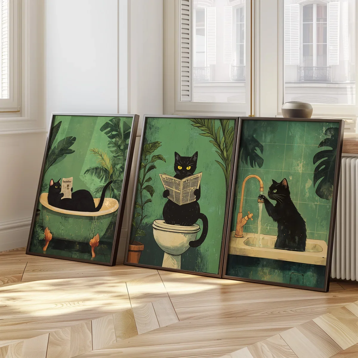 kf-S9caadd9917d448549a89376247ac852dk Funny Bathroom Black Cat Canvas Poster Retro Animal Toilet Wall Art Prints for Modern Living Room Bedroom Bathroom Home Decor - Image 1