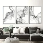 3pcs Minimalist Wavy Line Poster Canvas Wall Art, Black and White Abstract Art, Modern Home Fashion Decor, Frameless