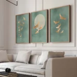 Sage Green Cranes Wall Art Prints Set of 3 Prints Japanese Wall Art Japandi Art Birds Minimalist Living Room Decor Gift Poster