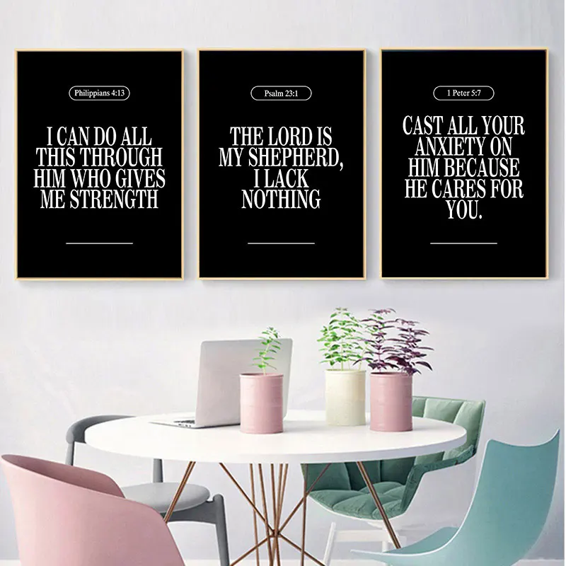 kf-Sae71b0cd2bc14ee28af4c6a576475a7bX Black and White Bible Verse Canvas Wall Art Minimalist Quotes Poster Prints Modern Simple Decor for Living Room Bedroom - Image 1