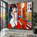 Abstract Woman Canvas Wall Art Fashion Red Hair Lady Poster Print For Living Room Modern Cartoon Canvas Painting Home Decor