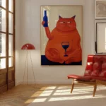 Bar Cart Decor, Cat Poster, Wine Print, Retro Kitchen Decor, Mid Century Modern Decor, Trendy Wall Art, Cheers Print, Dining Roo