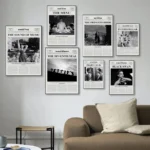 Retro Newspaper Film Print The Menu/Lady Bird/Fight Club Movie Poster Black and White Canvas Print Cult Classic Film Wall Art