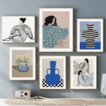 Retro Abstract Line Curve Girl Vase Modern Gallery Wall Art Prints Canvas Painting Minimalist Posters Pictures Living Room Decor