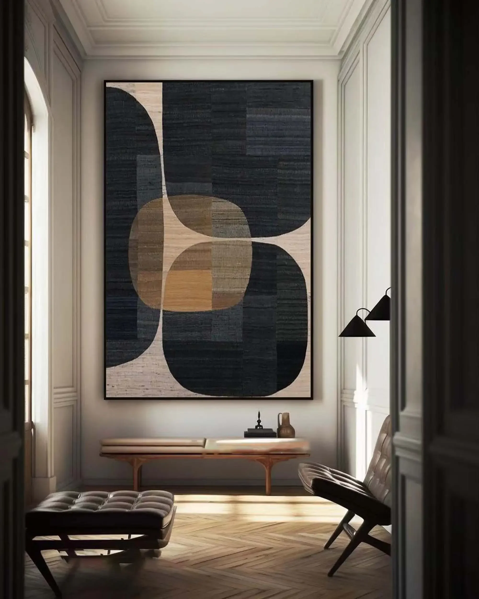 kf-Sd727950a39784958b784e86646efbe3bs Minimalist Abstract Painting Handmade Canvas Brown Black Wabi Sabi Large Neutral Wall Decor Rich Textured Wall Art - Image 1