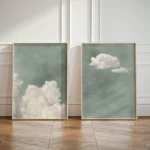 Sage Green Cloud Wall Art Poster Abstract Minimalist Sky Art Canvas Prints for Modern Living Room Bedroom Home Aesthetic Decor