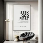 2DFlat "Seek God First" Bible Verse Canvas Wall Art- Inspirational Quote. Ideal for Living Room, Bedroom, Dorm Decor, Spiritual