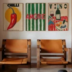 Amore Green Striped Canvas Printing Vino Wine Glass & Pepper Wall Art Poster Modern Living Room Bedroom Kitchen Home Decor Gifts