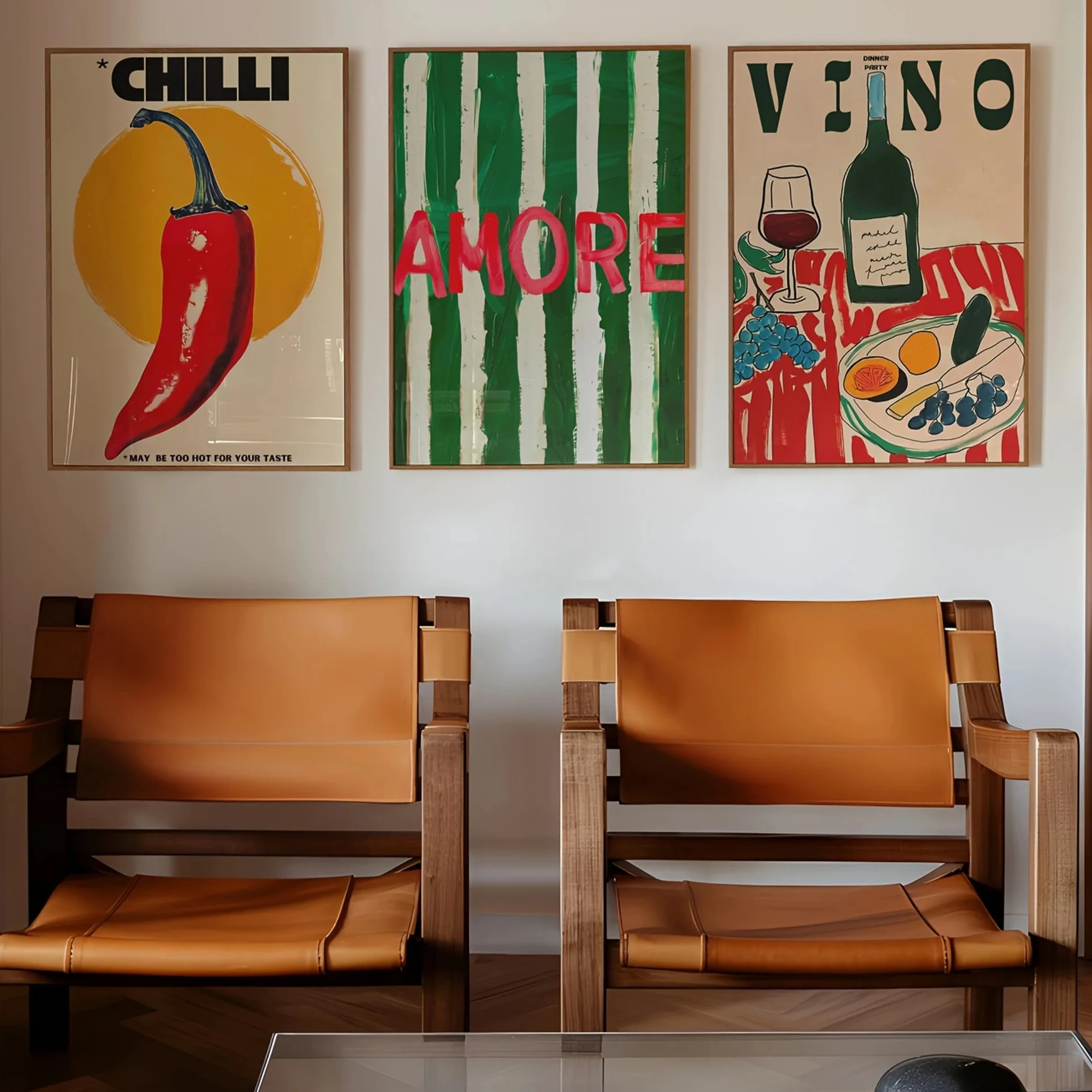 kf-Se704958f711d4a5fb75d2ff1309679ed2 Amore Green Striped Canvas Printing Vino Wine Glass & Pepper Wall Art Poster Modern Living Room Bedroom Kitchen Home Decor Gifts - Image 1