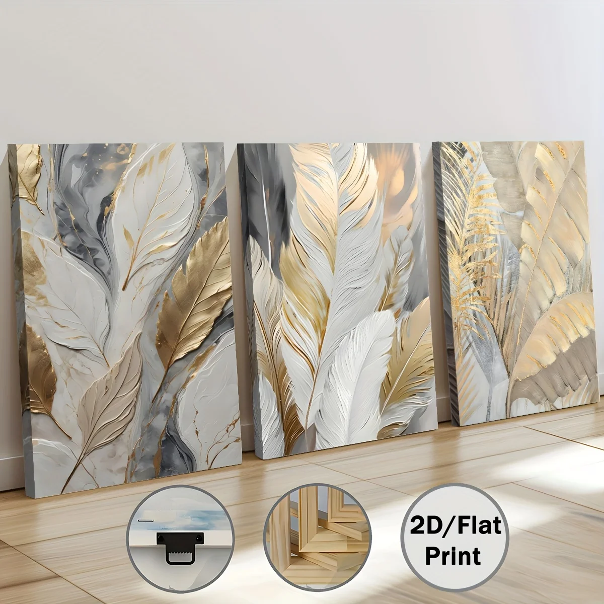 kf-Se9ee6b644cd84e7eabf9b103e828a427G 3PC Framed Paintings Featuring Luxurious Golden Plant Leaves for Home Decor Wall Art Room Decoration Murals Prints Festive Gifts - Image 1