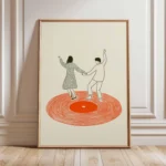 Dancing Couple Wall Art Print, Retro Record Player Poster, Modern Music Inspired Illustration for Home Bar or Living Room