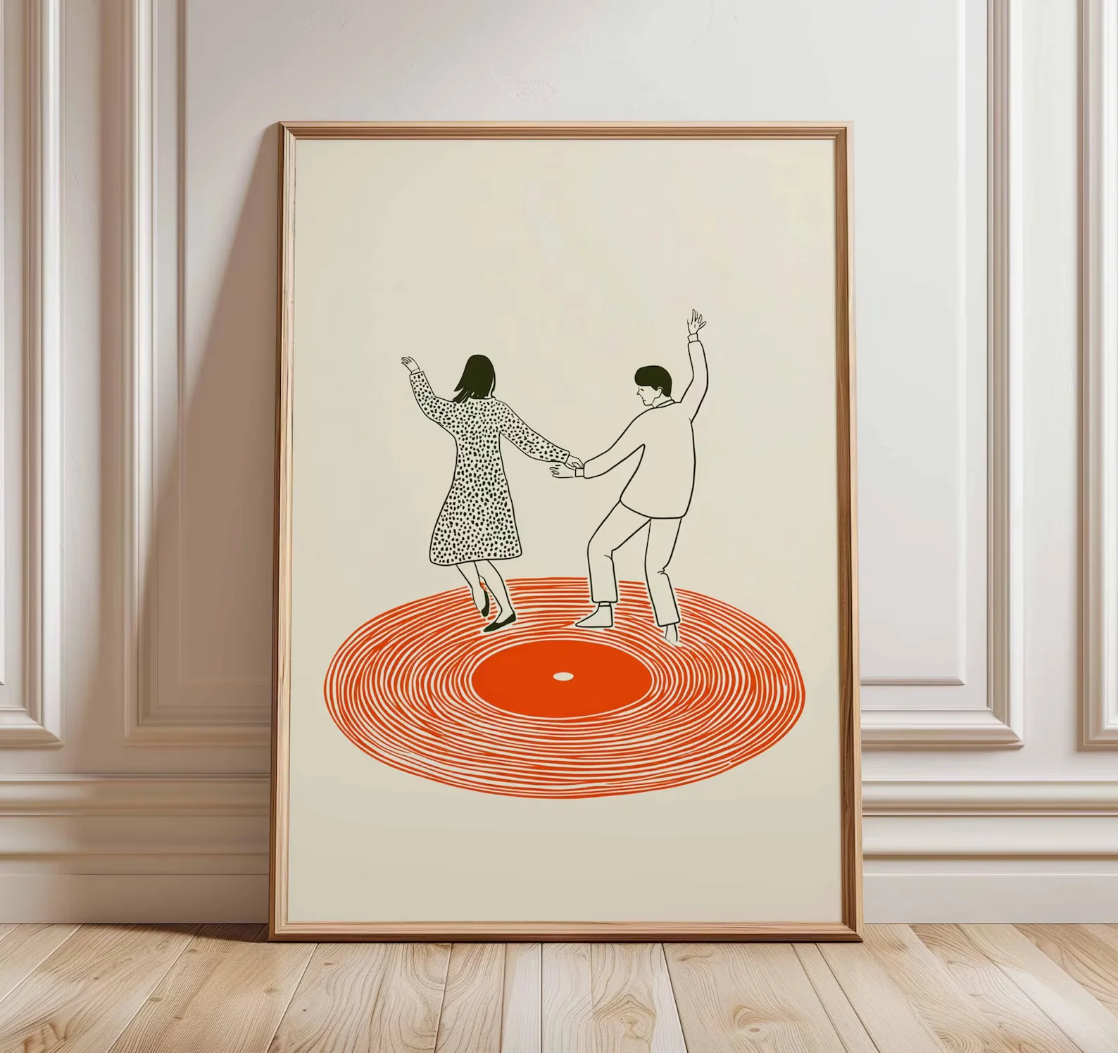 kf-Seda46d64d99c45b7afbb8b9bca64463bp Dancing Couple Wall Art Print, Retro Record Player Poster, Modern Music Inspired Illustration for Home Bar or Living Room - Image 1