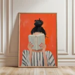 reading woman art print | book poster | feminine cozy wall art | bold orange art print | abstract contemporary portrait art | au