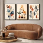 3 Sets of Retro Leaf Canvas Painting Wall Art Watercolor Vase Simple Abstract Poster and Printmaking for Living Room Decoration